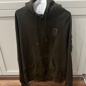 Zero Foxtrot Hooded Men's Olive Green Hoodie with Skull Emblem 2XL